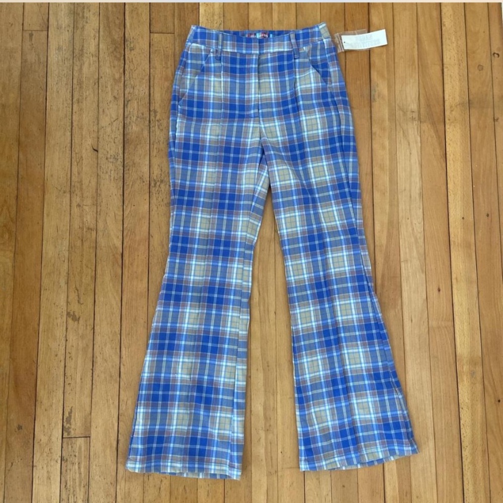 Urban Outfitters Blue Plaid Flare Pants